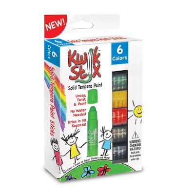 Kwik Stix The Pencil Grip Solid Tempera Paint Stick, 6 Assorted Primary Colors Per Pack, 6 Packs (TPG601-6)