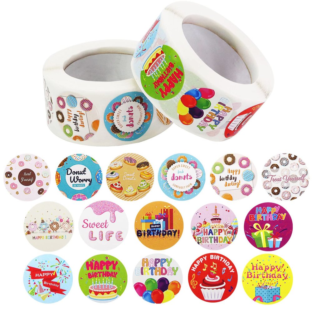 1000 Pieces Happy Birthday Stickers for Kids Classroom Party Decoration (1 Inch,2 Rolls)