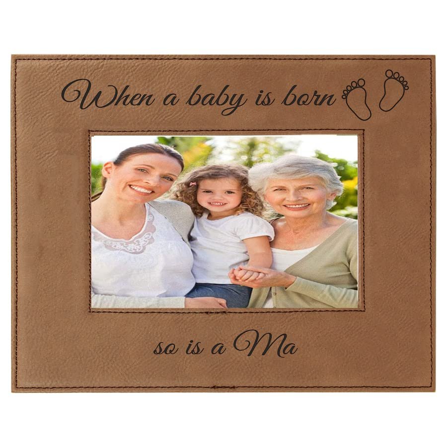 CustomGiftsNow When a Baby is Born so is a Ma Laser Engarved Faux Leather Dark Brown Leatherette Wall Hanging/Tabletop 4x6 Landscape Picture Group Family New Grandchild Baby Photo Frame