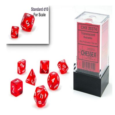Chessex Dice Set 10mm Translucent Red/White Plastic Polyhedral Dice Set Dungeons and Dragons D&D DND TTRPG Dice Includes 7 Dice - D4 D6 D8 D10 D12 D20 D% (CHX20374)