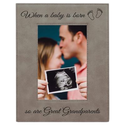 CustomGiftsNow When a Baby is Born so are Great Grandparents Laser Engarved Faux Leather Grey Leatherette Wall Hanging/Tabletop 8x10 Vertical Picture Group Family New Grandchild Baby Photo Frame