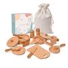 MONT PLEASANT Play Kitchen Accessories Montessori Wooden Toys Kids Kitchen Set Cookware Plates Dishes Pots Pans Cooking Playset 15 Pieces Sensory Toys for Toddlers Girls Boys With Storage Bag view 1