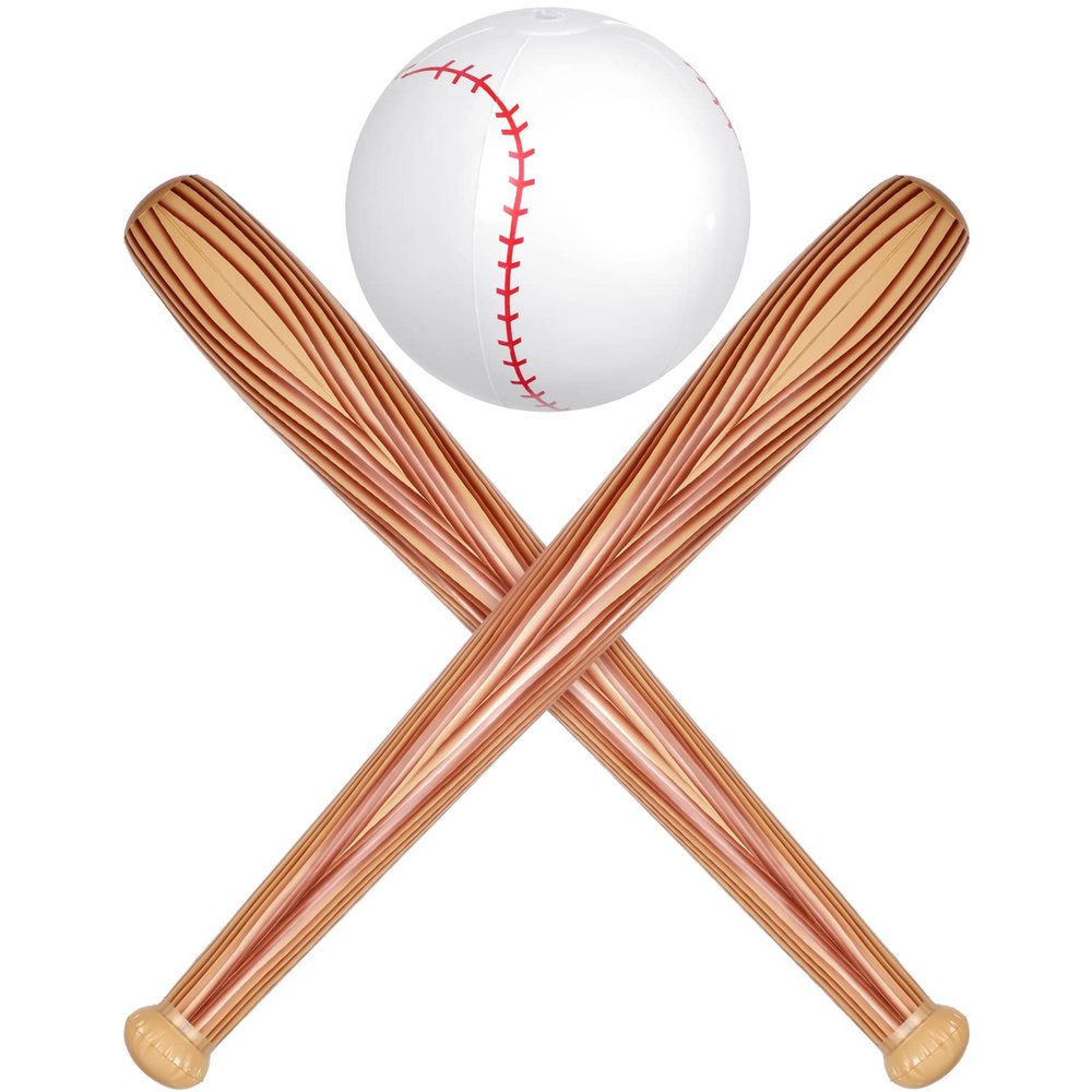 Lewtemi 3 Pcs Set of Inflatable Baseball Bat Beach Ball Including 2 Inflatable Baseball Bat and Beach Pool Ball, Halloween Party Favors for Pool(Wood Color)