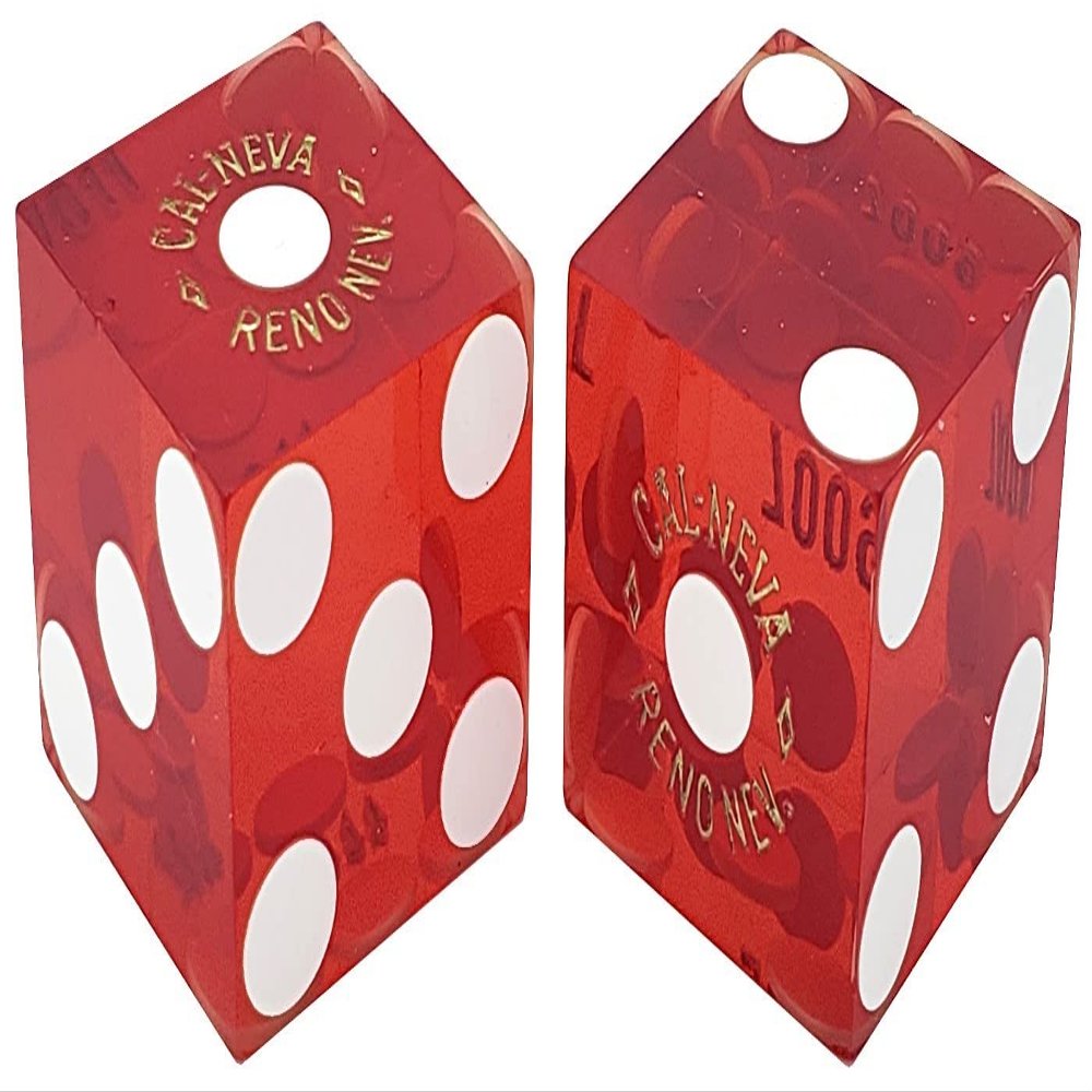 Authentic Nevada Craps Dice - Wide Selection Genuine Casino Table-Played Dice Pairs from Lake Tahoe, Reno & Other Nevada Destinations (Non-Matching, Reno Cal Neva - Red Polished)