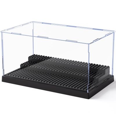 Minifigure Display Case for Action Figures Blocks, Clear Dustproof Acrylic Display Box Storage with 3 Movable Steps Gifts for Children,Black