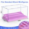 Mlikero Display Case for Minifigures Action Figures Blocks, Clear Dustproof Acrylic Display Box Storage with 3 Movable Steps Gifts for Children,Purple view 3