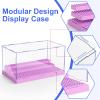 Mlikero Display Case for Minifigures Action Figures Blocks, Clear Dustproof Acrylic Display Box Storage with 3 Movable Steps Gifts for Children,Purple view 4