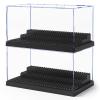 2 Pack Minifigure Display Case for Action Figures Blocks, Clear Dustproof Acrylic Display Box Storage with 3 Movable Steps Gifts for Children,Black view 1