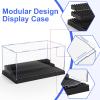 2 Pack Minifigure Display Case for Action Figures Blocks, Clear Dustproof Acrylic Display Box Storage with 3 Movable Steps Gifts for Children,Black view 4
