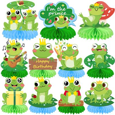 9pcs Frog Honeycomb Centerpieces Frog Birthday Party Decoration Cute Frog Table Decoration for Frog Theme Party Baby Shower Supplies