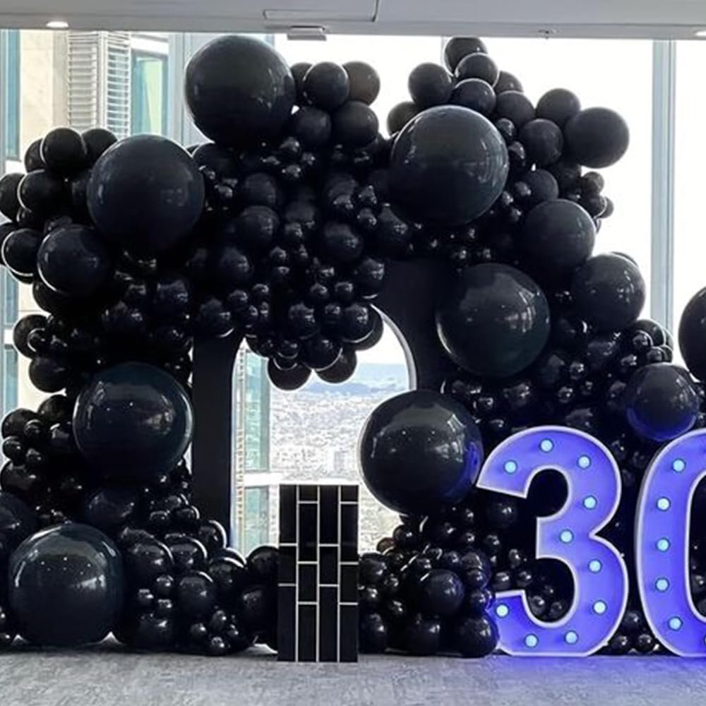 110Pcs Black Balloons Different Sizes 18/12/10/5 Inch - Matte Black Latex Balloon Garland Arch Kit for Wedding Retirement Anniversary Graduation Birthday Halloween Theme Party Decorations Supplies
