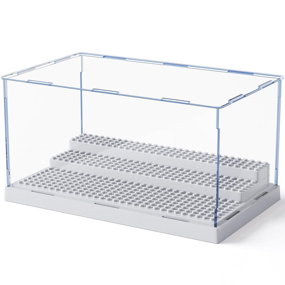 Mlikero Display Case for Minifigures Action Figures Blocks, Removable Minifigure Display Case Box Storage for Collection Bricks Blocks Toys, Grey