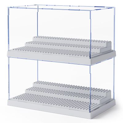 Mlikero 2 Pack Display Case for Minifigures Action Figures Blocks, Clear Dustproof Acrylic Display Box Storage with 3 Movable Steps Gifts for Children,Gray
