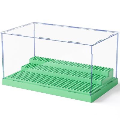 Mlikero Display Case for Minifigures Action Figures Blocks, Clear Acrylic Minifigure Display Case Box Storage, Dustproof Showcase with 3 Movable Steps Gift for Kids, Green
