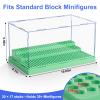 Mlikero Display Case for Minifigures Action Figures Blocks, Clear Acrylic Minifigure Display Case Box Storage, Dustproof Showcase with 3 Movable Steps Gift for Kids, Green view 3