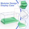 Mlikero Display Case for Minifigures Action Figures Blocks, Clear Acrylic Minifigure Display Case Box Storage, Dustproof Showcase with 3 Movable Steps Gift for Kids, Green view 4
