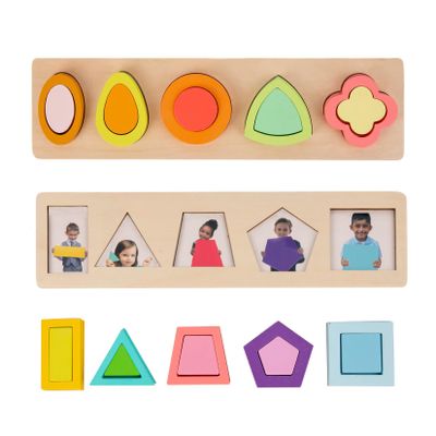 Adena Montessori Colorful Multiple Shape Puzzles Toys for 6-12 Months 1 Year Old Toddler Babies First Shapes Geometric Jumbo Knob Wooden Puzzle Color Sorter (10 Pieces)