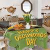 ZOE GARDEN Square Tablecloth Waterproof & Stainproof Tablecloths, Happy Groundhog Day Washable Polyester Table Cloth Wrinkle-Free Fabric Table Cover for Dining/Party/Wedding Spring Green Blue Holiday view 4
