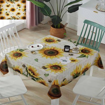 Square Tablecloth Waterproof & Stainproof Tablecloths,Spring Summer Bumble Bee Sunflower Washable Polyester Table Cloth Wrinkle-Free Fabric Table Cover for Dining/Party/Wedding Rustic Sunshine Flowers
