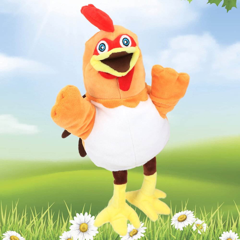 Easfan Chicken Hand Puppet Plush Animal Toy with Movable Mouth for Role Play Storytelling Preschool Teaching Birthday Gifts for Kids Boys Girls, 11''