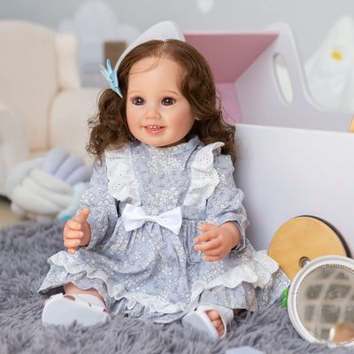 Pinky Lifelike Lovely 22inch 55cm Reborn Baby Dolls Silicone Full Body Realistic Newborn Baby Dolls Toy (Light-Blue)