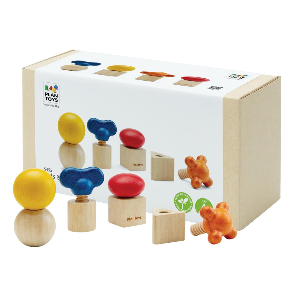 PlanToys Nuts & Bolts Wooden Toy for Kids Ages 2+ | Montessori Fine Motor & Coordination Activity for Early STEM Learning | Eco-Friendly Educational Toy for Building & Discovery