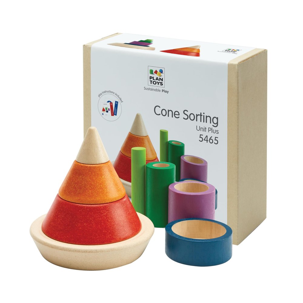 PlanToys Cone Sorting Wooden Toy Set for Kids Ages 3+ | Montessori Colour & Size Recognition Activity for Fine Motor Skills, Logic & Focus | Eco-Friendly Educational Toy