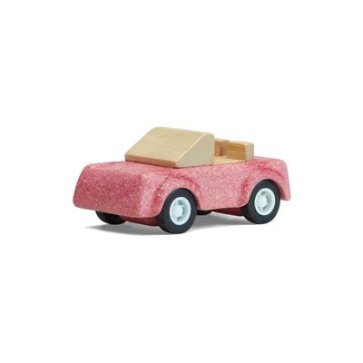 PlanToys Pink Sports Car Wooden Montessori Vehicle Toy | Early Movement, Imagination and Practical Life Exploration | Eco Friendly Car for Indoor and Outdoor Play