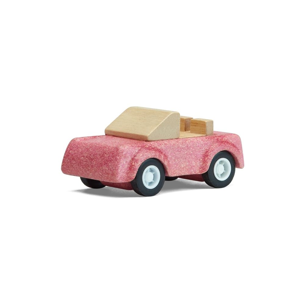 PlanToys Pink Sports Car Wooden Montessori Vehicle Toy | Early Movement, Imagination and Practical Life Exploration | Eco Friendly Car for Indoor and Outdoor Play
