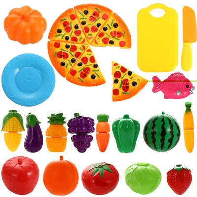 Girls Toys Girl Toys 24pcs Cutting Food Toy for Kitchen, Plastic Mini Dishes and , Pretend Food Toys for Toddlers Boys Girls Birthday Pizza Playset Wooden Toys