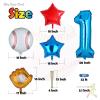1st Baseball Birthday Party Decorations Foil Balloons Set First Birthday Party Supplies Glove Round Baseball Bat Theme Mylar Balloon Boys Blue Rookie of The Year Bouquet view 3