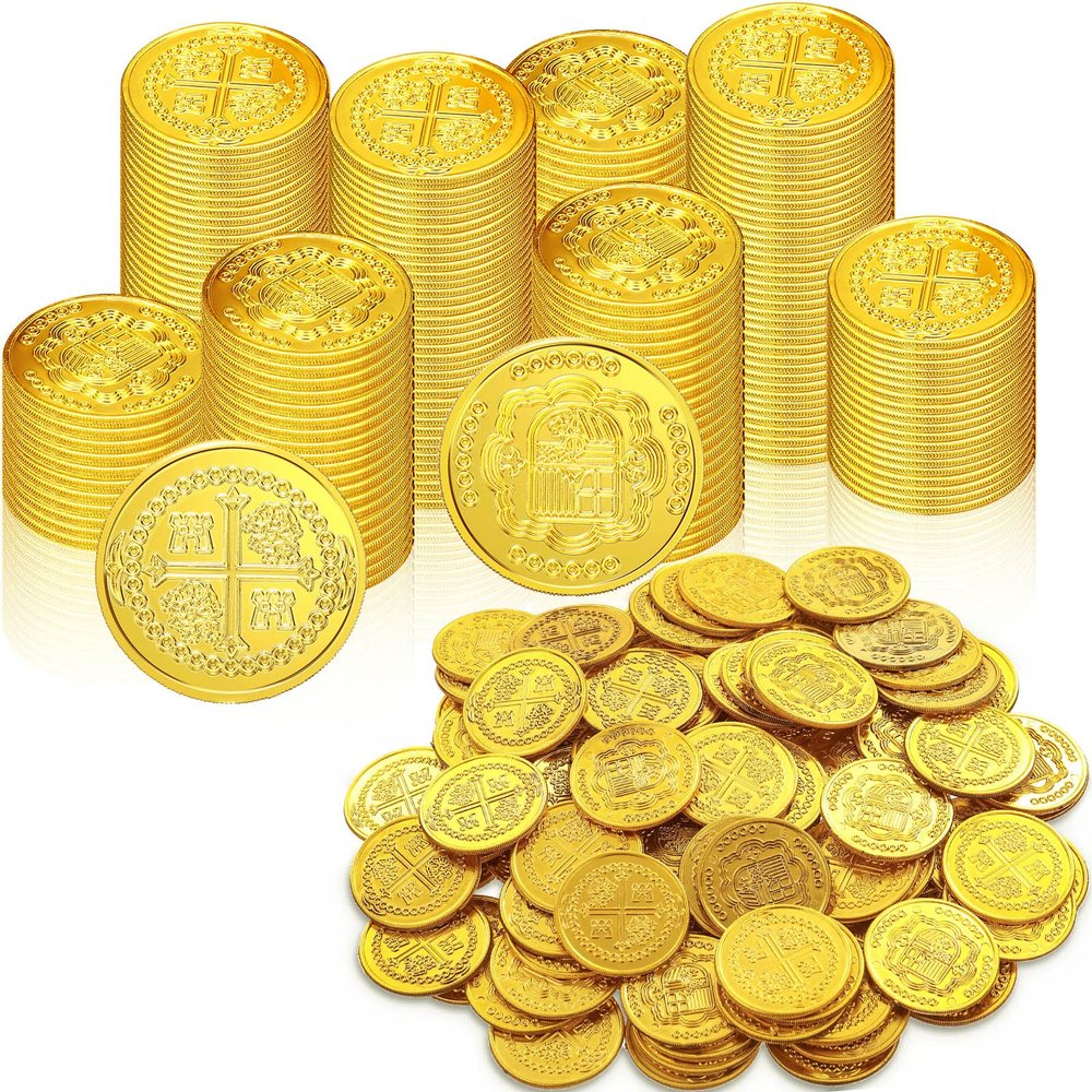 Charniol 200 Pcs Fake Pirate Gold Coins Plastic Treasure Coins for Gasparilla Pirate Festival Halloween Party Favors Decorations Treasure Game