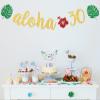 Aloha 30 Banner, Aloha Party Decorations, Hawaiian 30th Birthday Banner for Tropical Luau Birthday Party Decorations, Palm Leaf Decorations Gold Green Glitter view 2