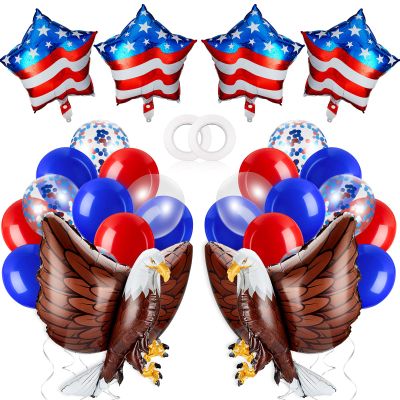 24 Pcs 250th Anniversary Patriotic Eagle Balloon USA Blue White and Red Balloons Memorial Day Party Decorations Large Eagle Foil Balloons Fourth of July Star American Flag Decor for Birthday Party