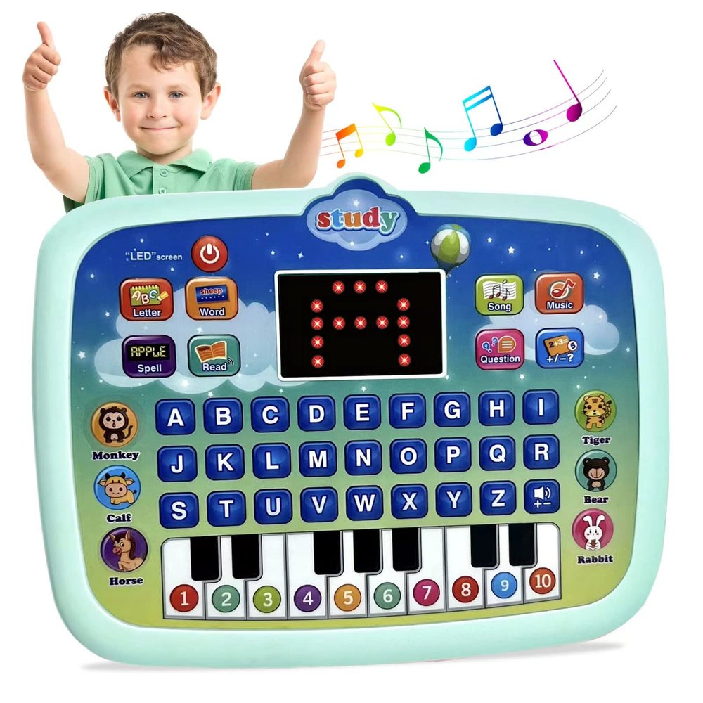 Kid Tablet Toddler Learning Pad Interactive Toy with Screen -Educational Toys Fun Gifts -Music/Piano/ABC/Numbers/Words/Spell/Animals - for Boys&Girls 3+ (Blue)