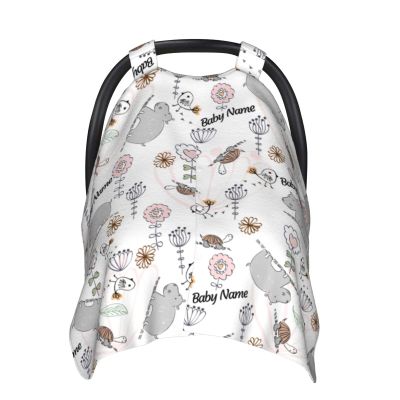 Personalized Cute Tortoise Hippo Baby Infant Car Seats Canopy for Babies with Name, Custom Car Seat Covers for Baby Boys Girls, Peekaboo Minky Nursing Breastfeeding Stroller Canopies for Newborn