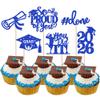 24 Pack Blue 2026 Graduation Cupcake Toppers Glitter So Proud of You Done Diploma Grad Cap Cupcake Picks You Did it Cake Decorations for 2026 Graduation Theme Party Decorations Supplies view 1