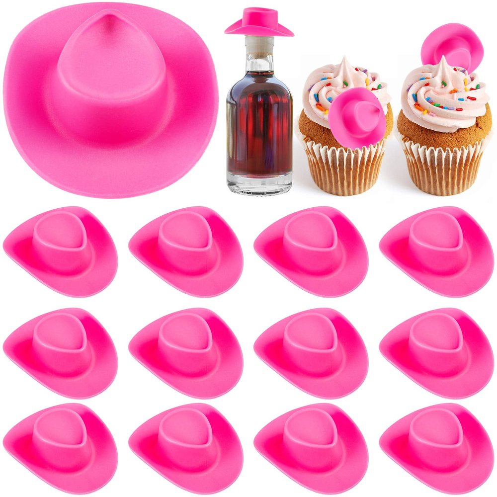 20Pcs Pink Mini Cowboy Hat, Plastic Mini Western Cowgirl Hat for Pretend Play Dollhouse Decoration