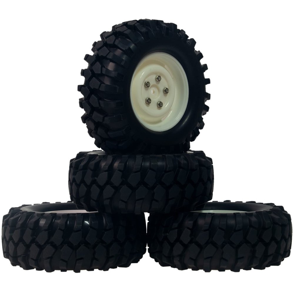 HOBBYMARKING RC Buggy Rubber Tires and Rims RC Wheel Set for 1:10 Tamiya CC01 Wrangler Pajero LC70 F350 Axial D90 TF2