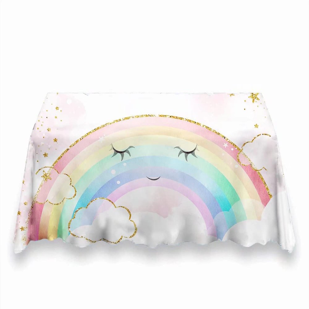 Aerdce Rainbow Tablecloths Rainbow Rectangular Rainbow Clouds Fiesta Carnival Table Covers for Birthday Party Supplies Decorations Supplies,102x62 Inches ZB-1081
