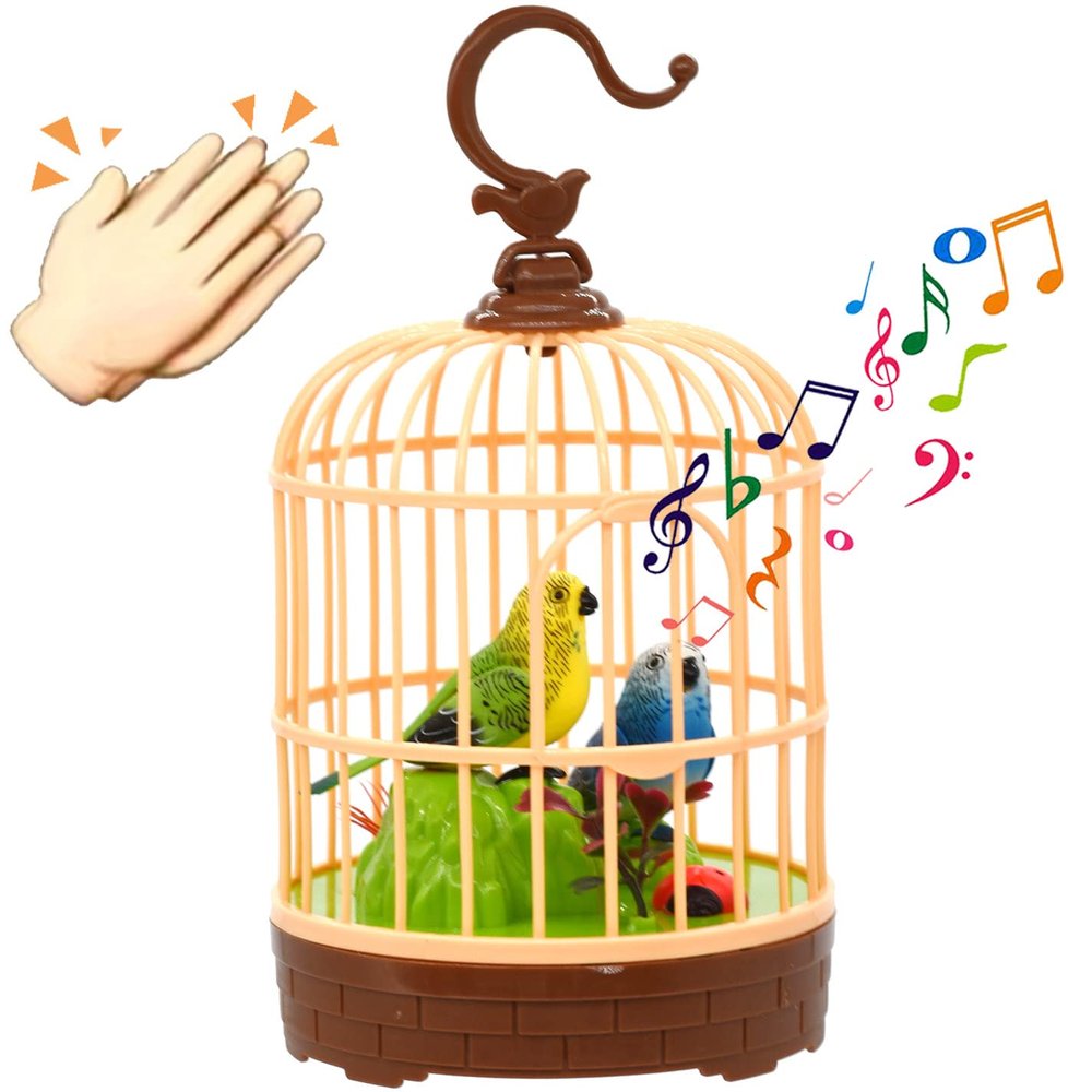 HWD Voice-Activated Induction Birds Birdcage Toy, Talking Chirping Fluttering Parrot Birds Toys Gifts for Baby Toddler Kids Children (B)