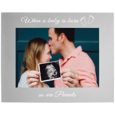 CustomGiftsNow When a Baby is Born so are Parents Anodized Aluminum Hanging/Tabletop Group Family New Baby Child Photo Picture Gray Frame (4x6-inch Horizontal)