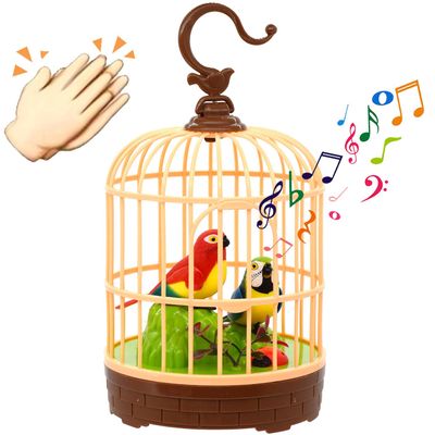 HWD Voice-Activated Induction Birds Birdcage Toy, Talking Chirping Fluttering Parrot Birds Toys Gifts for Baby Toddler Kids Children (A)