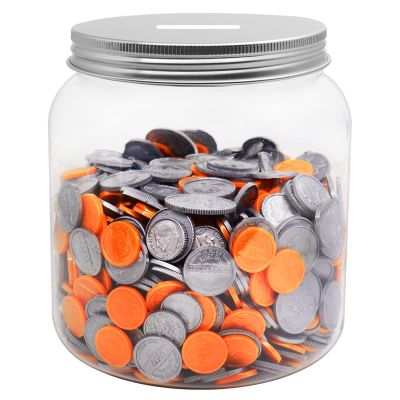 Mczxon Large Coin Jar Bank, Big Clear Plastic Coin Money Tip Change Saving Piggy Jar with Silver Slotted Lid, Large Plastic Coins Piggy Money Change Clear Bank Jar for Adults Teens Kids Girls Boys