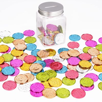 Mczxon Caught Being Good Coins Tokens-100 Pcs, Colorful Plastic Reward Incentive Behavior Pretend Play Coins with Reward Jar, Reward Plastic Play Incentive Tokens for Kids Behavior School Teacher