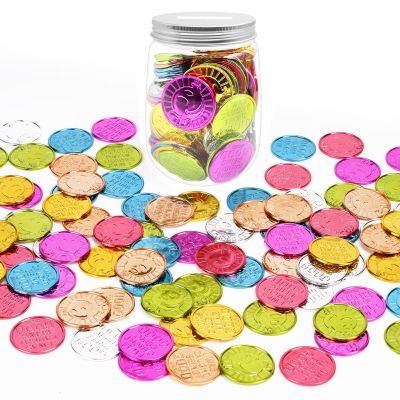 Mczxon 100 Pcs Caught Being Good Coins With Reward Jar, Colorful Plastic Incentive Behavior Tokens, Pretend Play Coins for Kids School Teacher