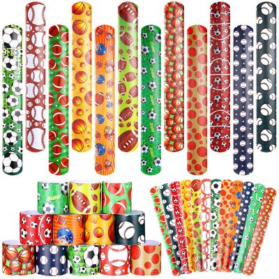 Deekin 48 Pcs Sports Party Favors Slap Bracelets Football Baseball Soccer Snap Bracelet Bands Slap Bands Colorful Decorations for Kids Birthday Party Supplies, 8.8 x 1.2 Inch