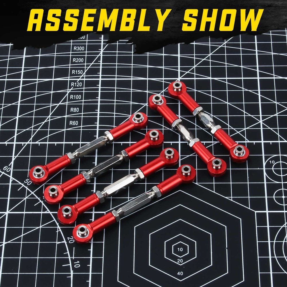 RCAWD Turnbuckles Tie Rod Set for 1/10 Arrma 3s Vorteks Senton Granite Big Rock Typhon Upgrades Link Linkage Rod, Adjustable Toe Link, Hopups Parts #AR330446 Red