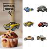 18pcs Blue Glitter Dessert Cupcake Topper Retro Transportation Car Develop History Theme Decor Supplies Baby Shower Children Boy Girl Happy Birthday Party Decorations view 2