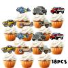 18pcs Blue Glitter Dessert Cupcake Topper Retro Transportation Car Develop History Theme Decor Supplies Baby Shower Children Boy Girl Happy Birthday Party Decorations view 3